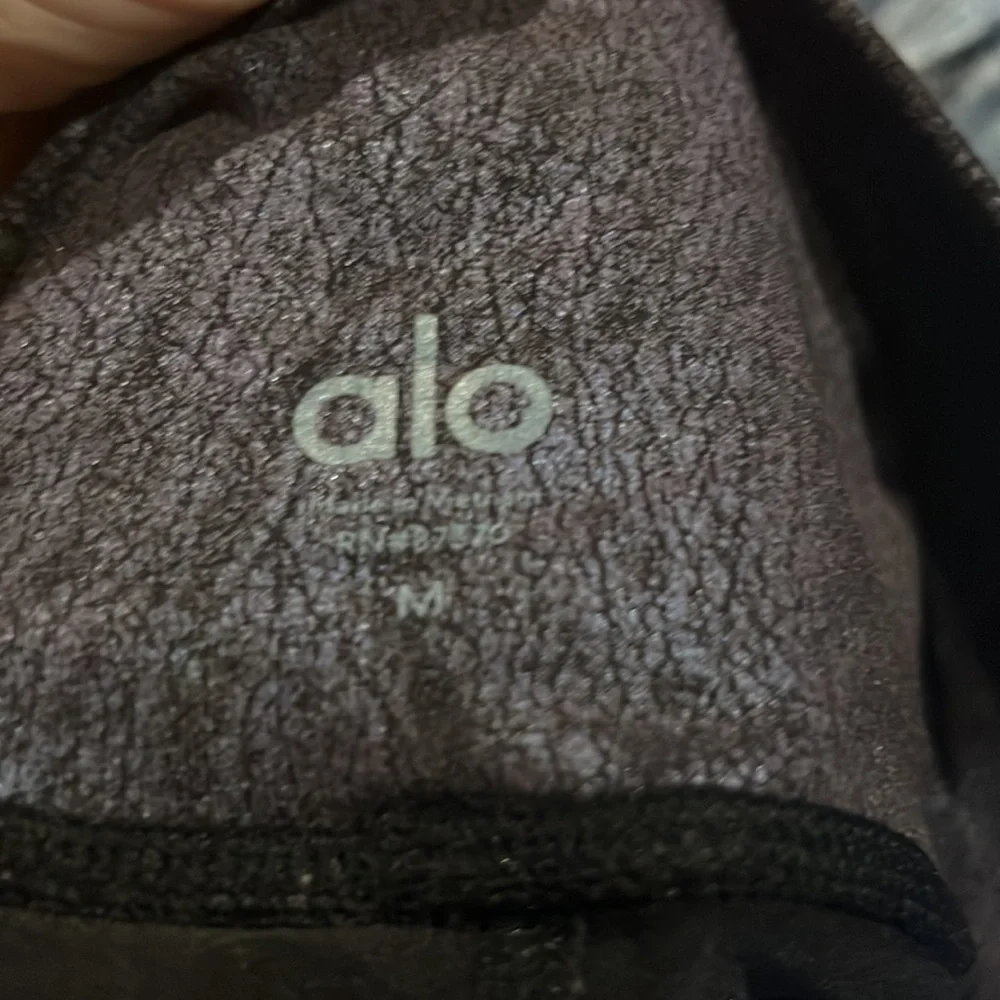 Alo Yoga Black Grey High Rise Faux Leather Snakeskin Leggings Women's Size M